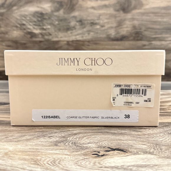Jimmy Choo Isabel Coarse Glitter Fabric Silver/Black peep toe kitten heel EU 38 - Picture 14 of 14